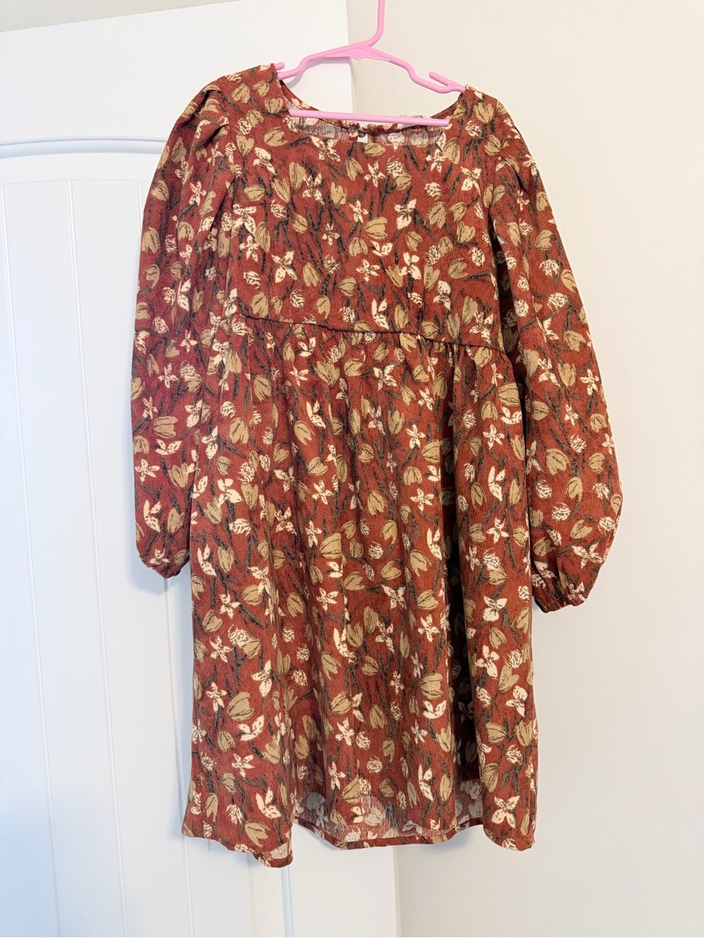 Hayden Girls Size M/8-10 Rust Floral Corduroy Long Sleeve Fall Dress